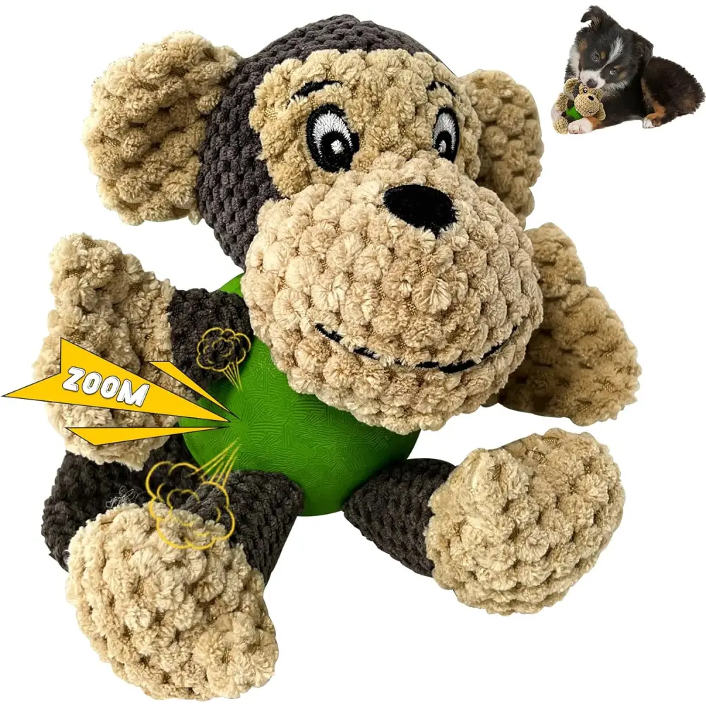 Stuffed Monkey Dog Toy with Squeaker and Latex Ball for Small Dogs and Puppies