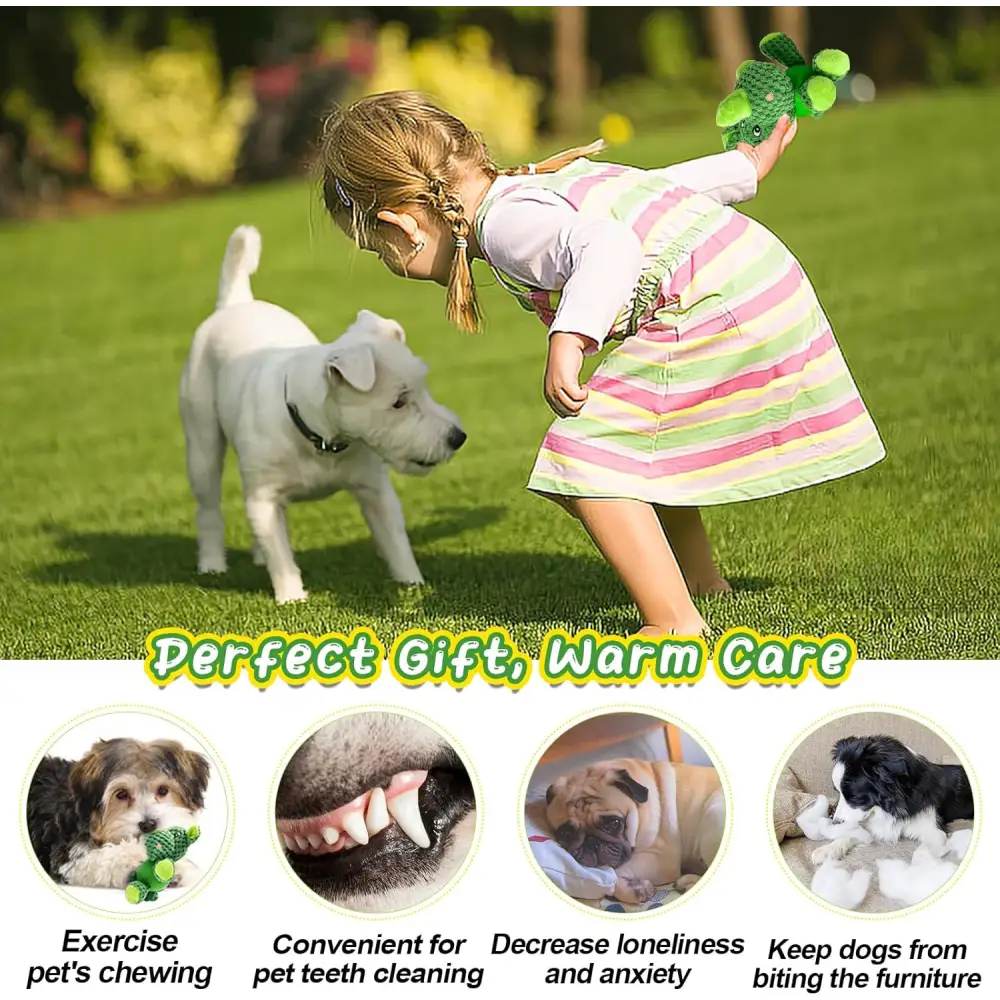 Green plush rhino dog toy with squeaker and latex ball for small dogs and puppies