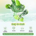 Green plush dog toy being washed, perfect for small dogs and puppies for play and boredom relief