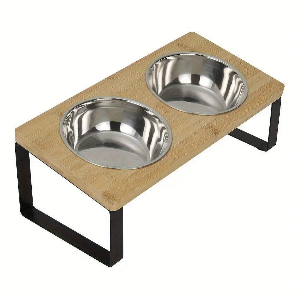 Double Bowl Dog Cat Feeder Elevated Stand Raised Dish Holder Feeding Food Water - 33*16*12cm