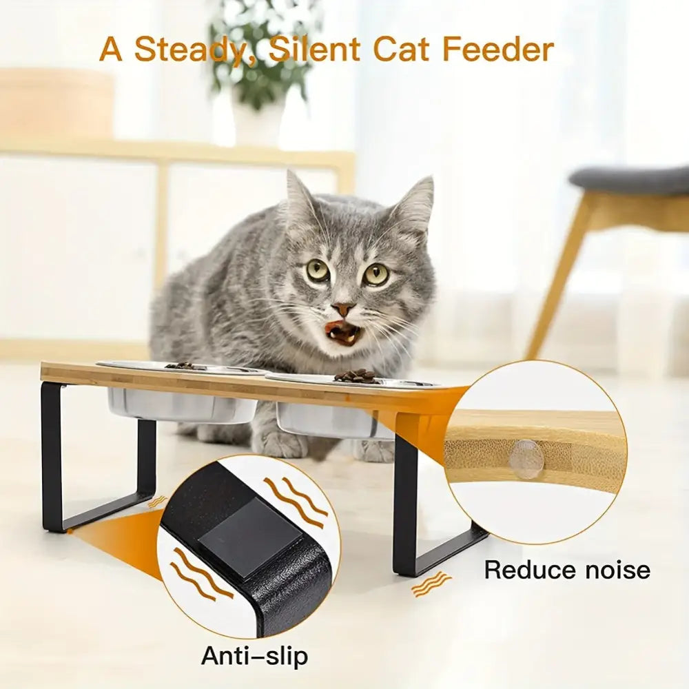 Double Bowl Dog Cat Feeder Elevated Stand Raised Dish Holder Feeding Food Water - 33*16*12cm