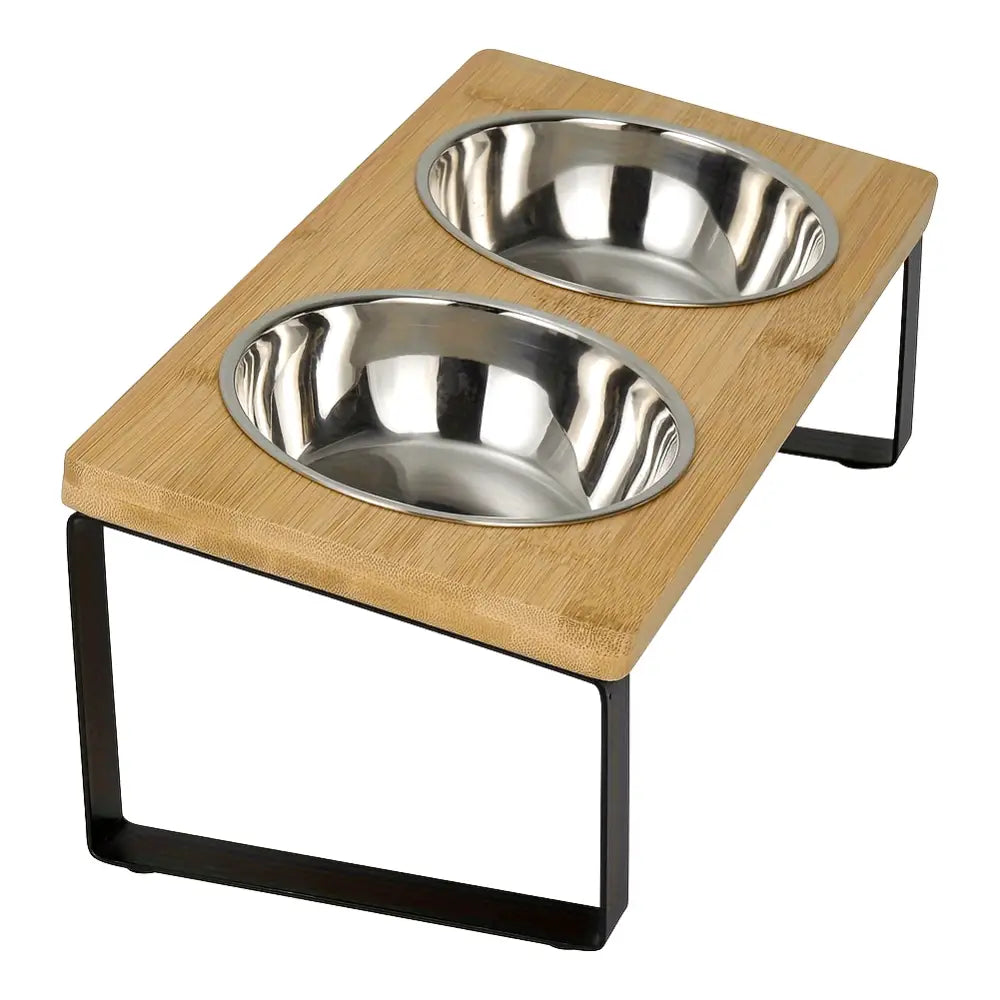 Double Bowl Dog Cat Feeder Elevated Stand Raised Dish Holder Feeding Food Water - 33*16*12cm