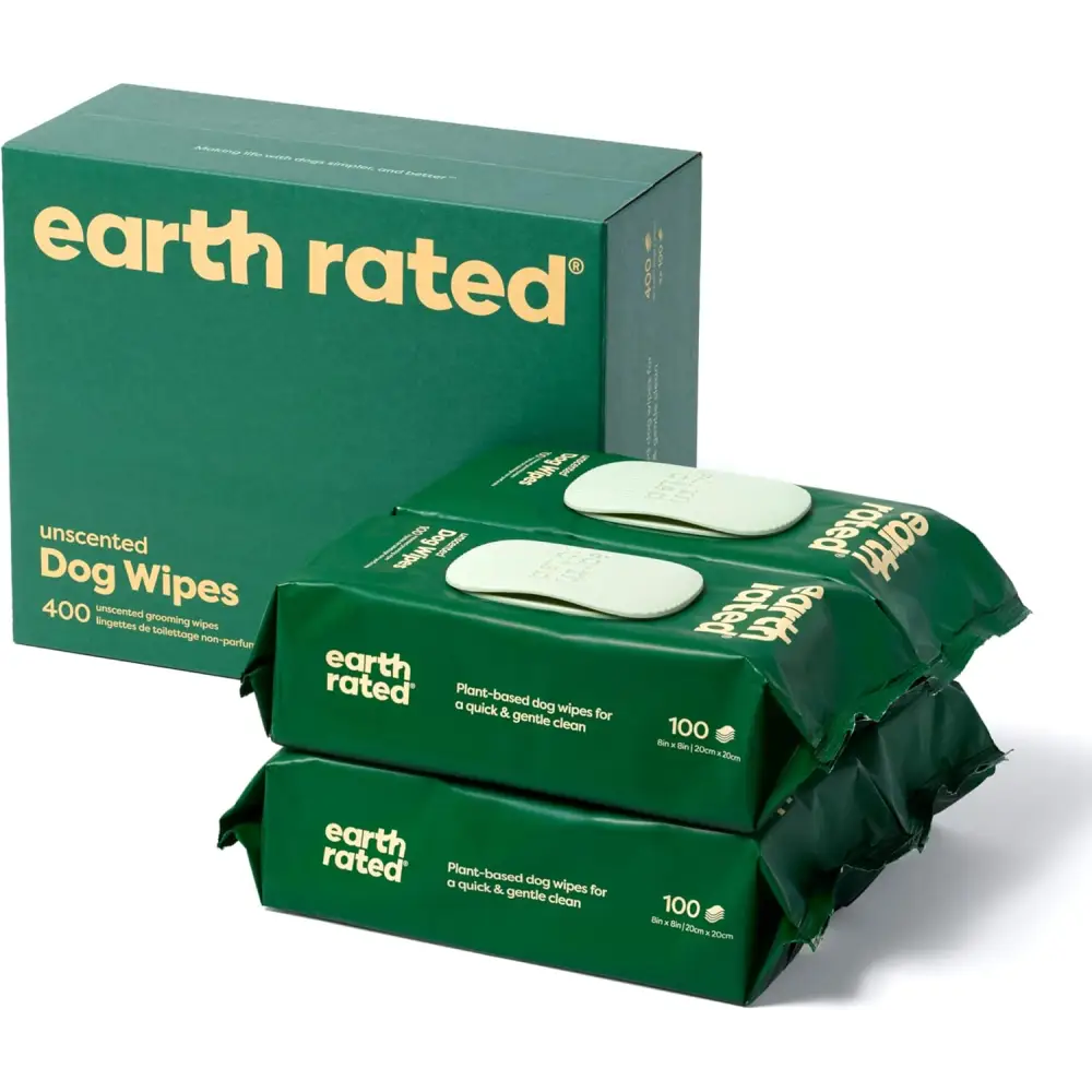 Earth Rated Hypoallergenic Dog Wipes for odour-controlling grooming, lavender scent, 100 count