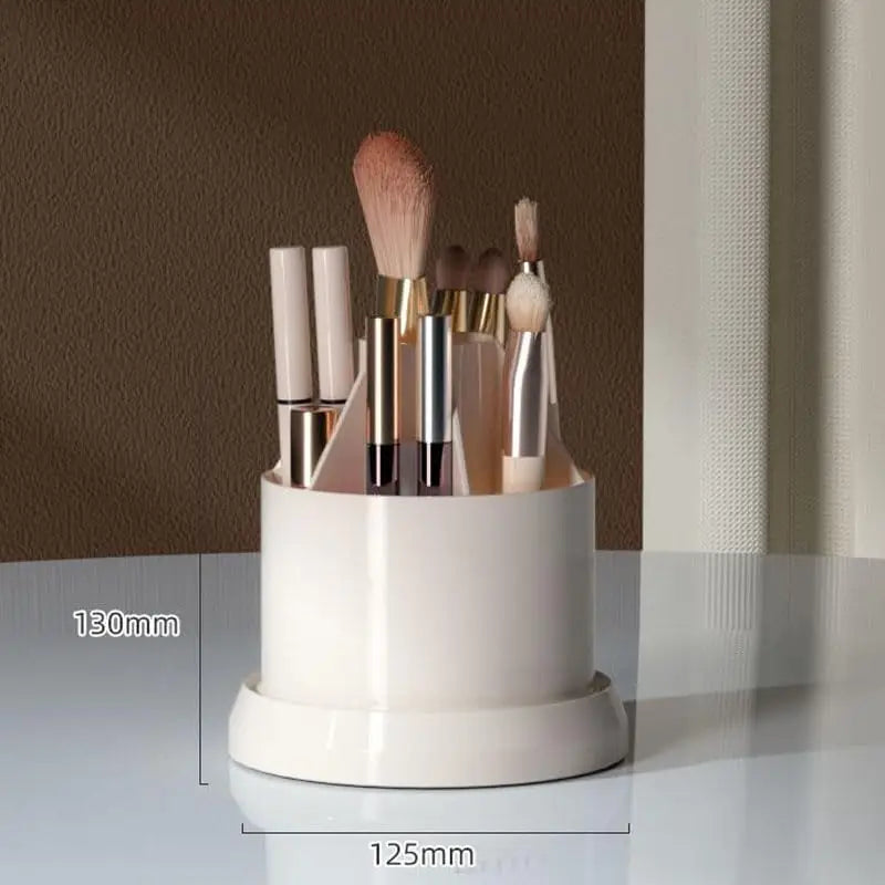 Rotating makeup brush holder with clear lid and cute ribbon, Dustproof Organizer