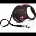 Black Flexi Neon Tape Orange Retractable Dog Leash with Pink Accents and Chrome Snap Hook