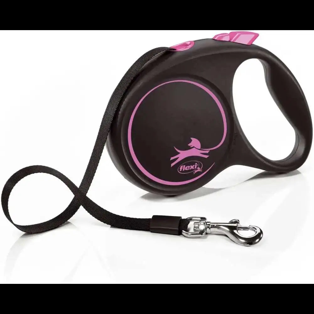 Black Flexi Neon Tape Orange Retractable Dog Leash with Pink Accents and Chrome Snap Hook