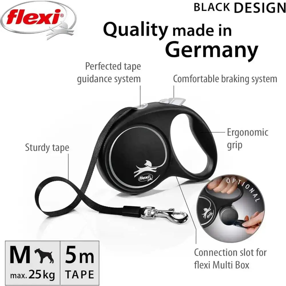 Black Retractable Dog Leash with Flexi Neon and Chrome Snap Hook for small dogs