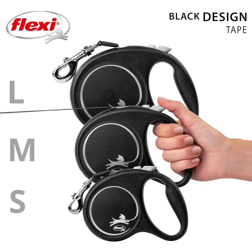 Black Flexi New Neon Tape Orange Small 5m Retractable Dog Leash with chrome snap hook