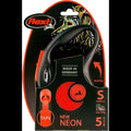 Flexi Neon Tape Orange Small 5m Retractable Dog Leash with Chrome Snap Hook for dogs