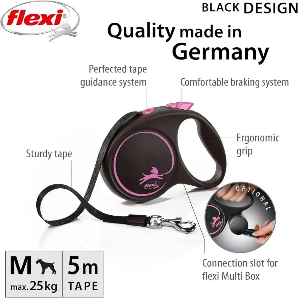 Black Flexi Neon Tape Orange Small 5m Retractable Dog Leash with chrome snap hook