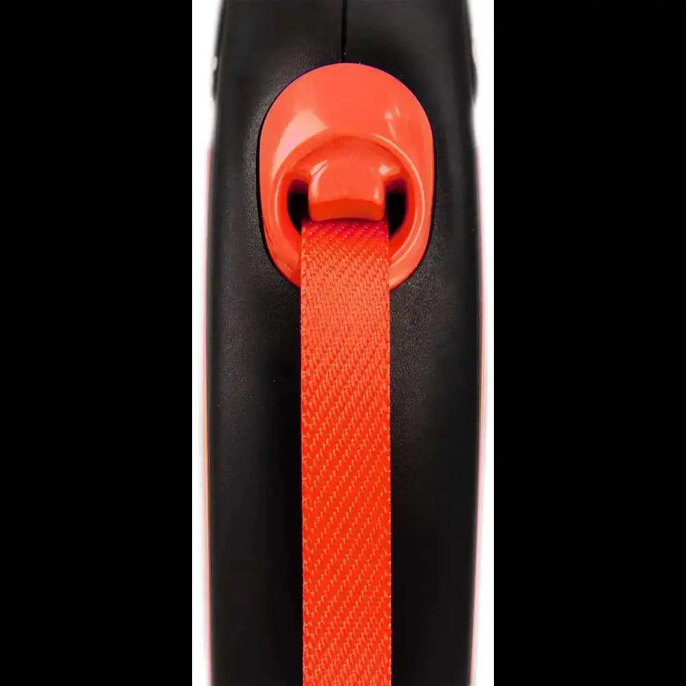 Black Flexi New Neon Tape Orange Retractable Dog Leash with Chrome Snap Hook