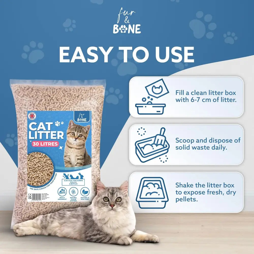 Bag of Fur & Bone 30L Premium Cat Litter with Scandinavian Timber and natural fresh scent