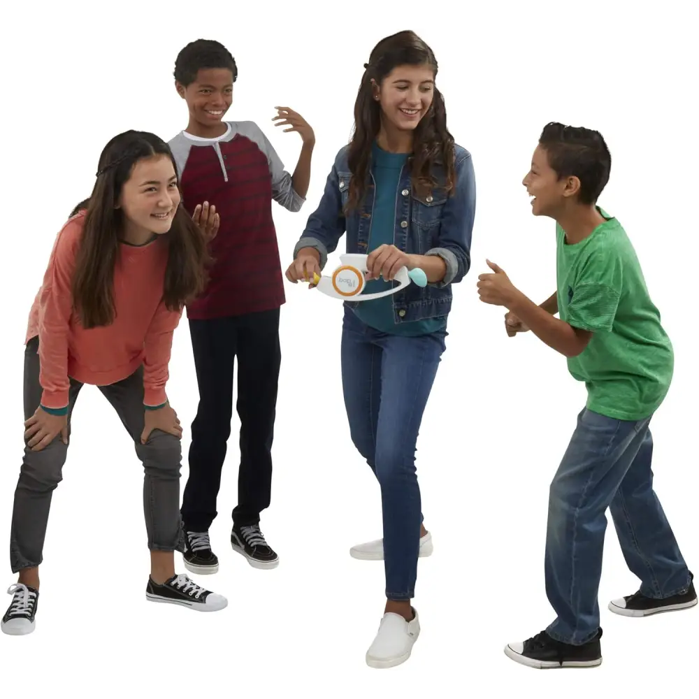 Smiling children enjoying Hasbro Gaming Bop It, a fun electronic game for kids