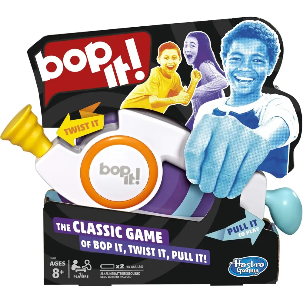 Hasbro Gaming Bop It! packaging for the ultimate electronic game unit and classic dexterity games