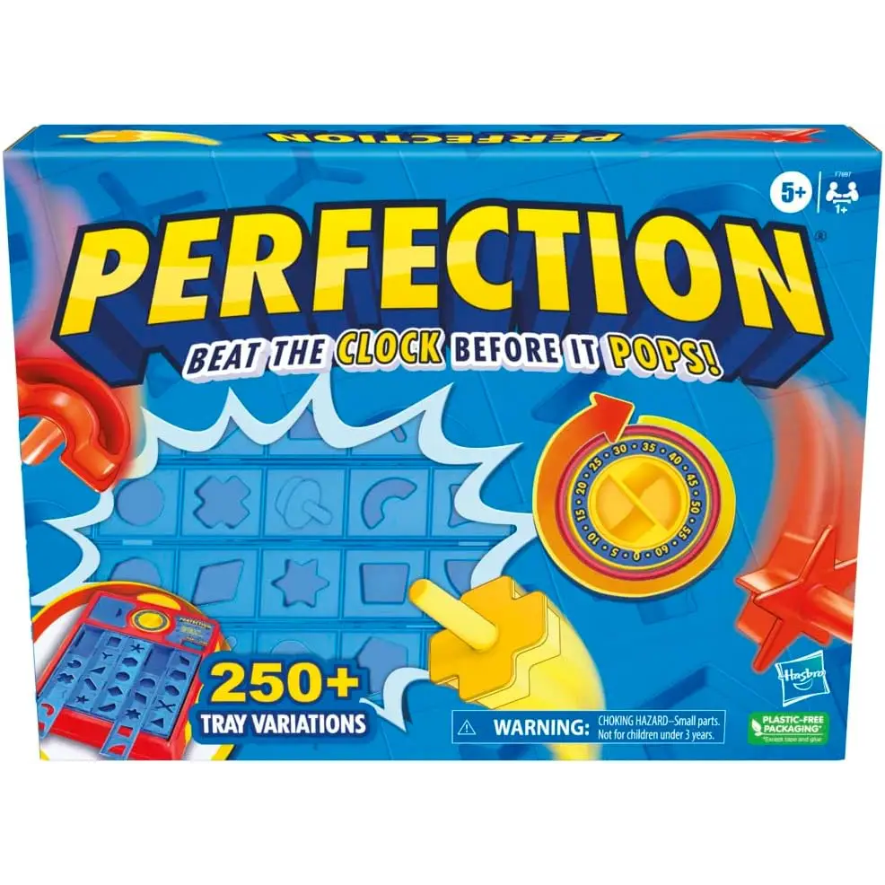 Perfection board game box for Hasbro Gaming Bop, a classic dexterity electronic game