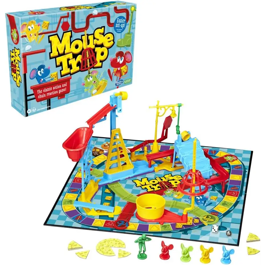 Mouse Trap board game alongside Hasbro Gaming Bop Electronic Game for classic dexterity fun