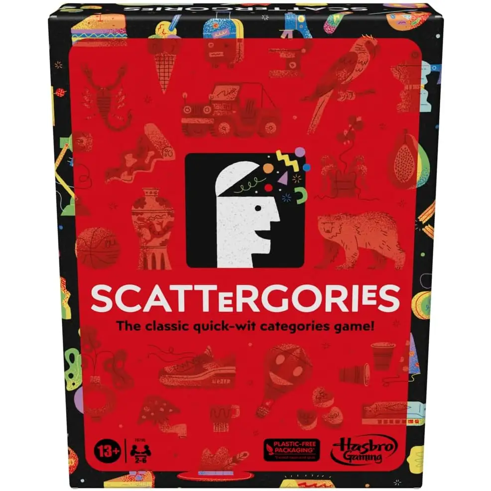 Scattergories board game alongside Hasbro Gaming Bop, a fun electronic game unit