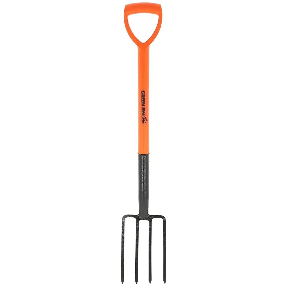 Orange-handled Heavy Duty Garden Border Digging Fork for efficient soil cultivation