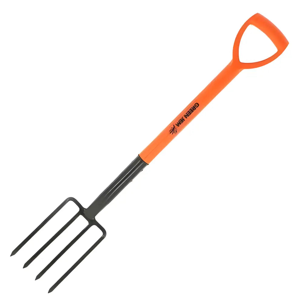 Orange-handled Heavy Duty Garden Border Digging Fork for efficient soil cultivation