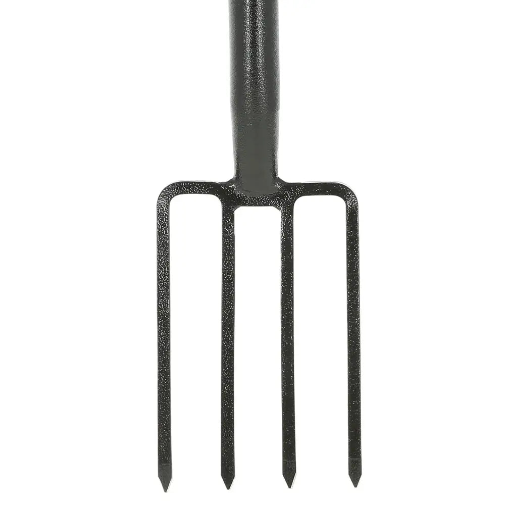 Black metal Heavy Duty Garden Border Digging Fork with 4 prongs and D-handle design