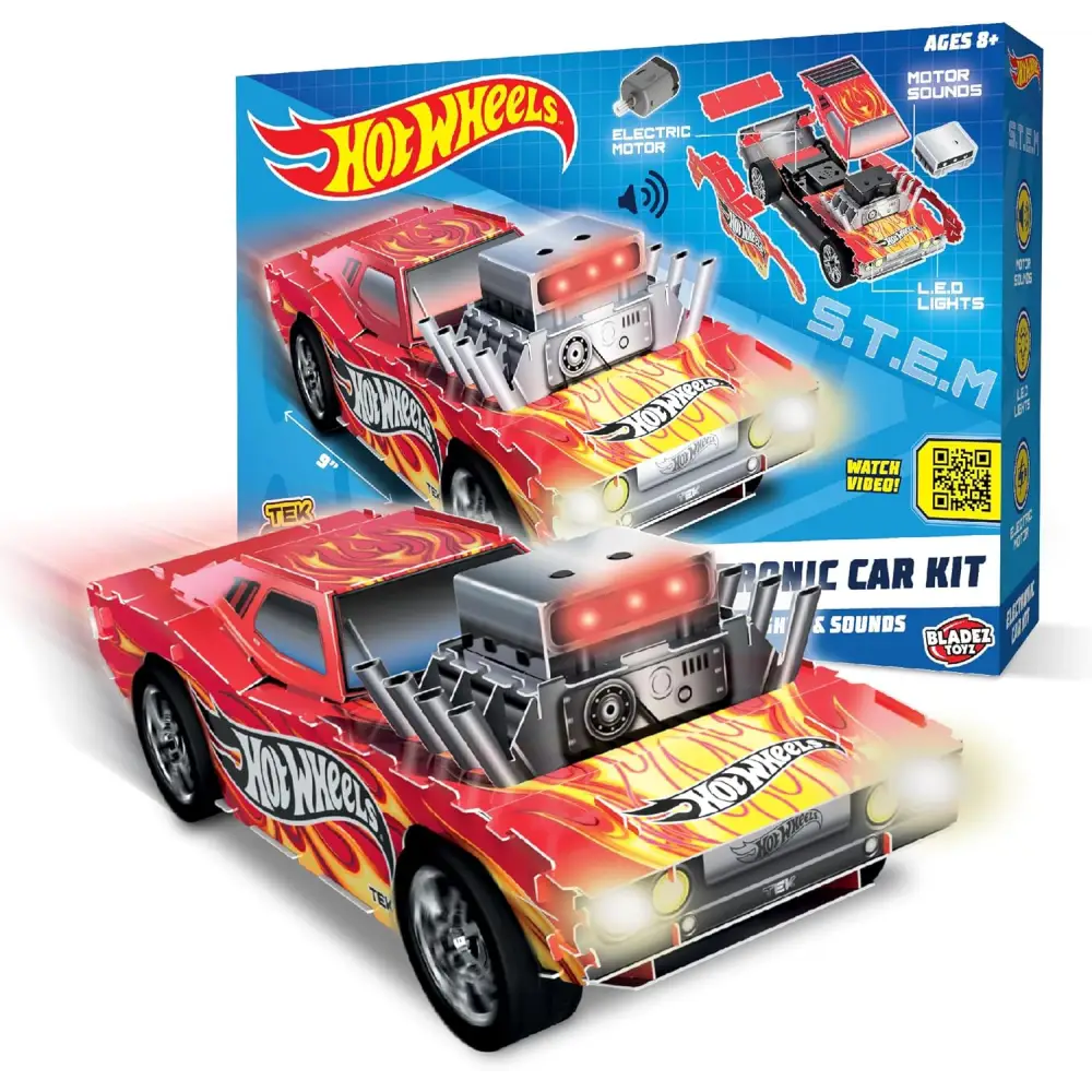 Hot Wheels by Bladez Toyz Make Your Own Motorised Racer Car - STEM Activity with Electric Motor & LED Lights Maker Kitz