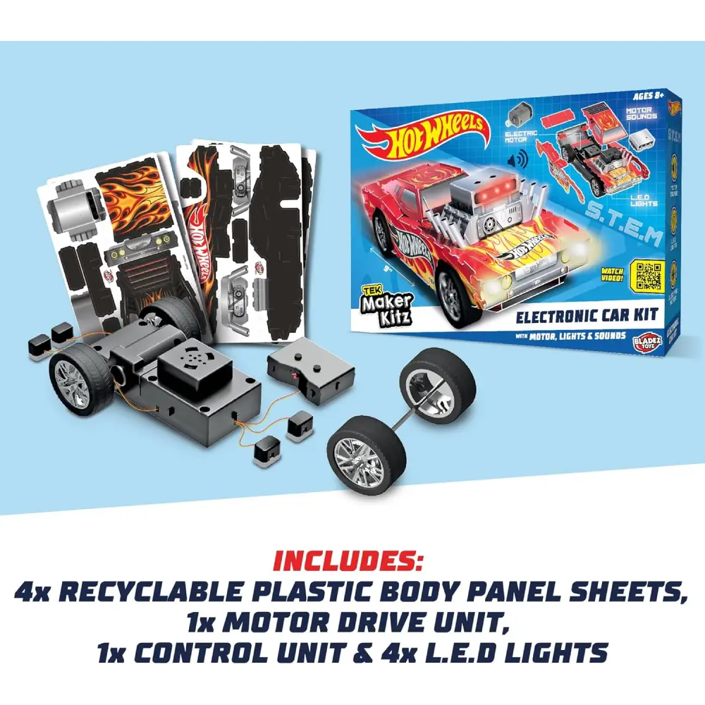 Hot Wheels by Bladez Toyz Make Your Own Motorised Racer Car - STEM Activity with Electric Motor & LED Lights Maker Kitz