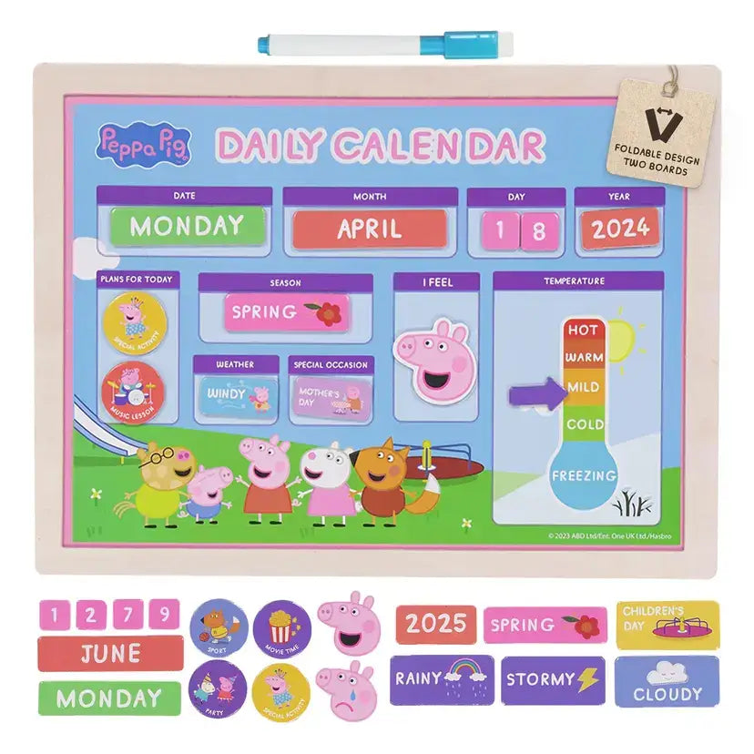 Kid’s Wooden Magnetic Daily Calendar - Interactive Learning Reusable Schedule Fun Chore Chart - SparkJoy Set