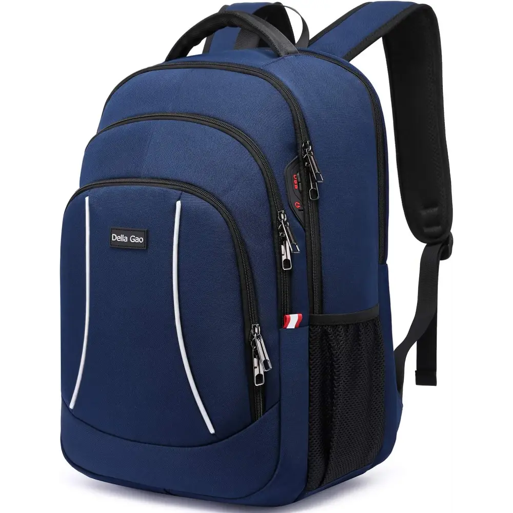 Blue laptop backpack mens with multiple compartments, perfect for school and travel