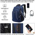 Blue laptop backpack mens with charging and headphone features for school and travel