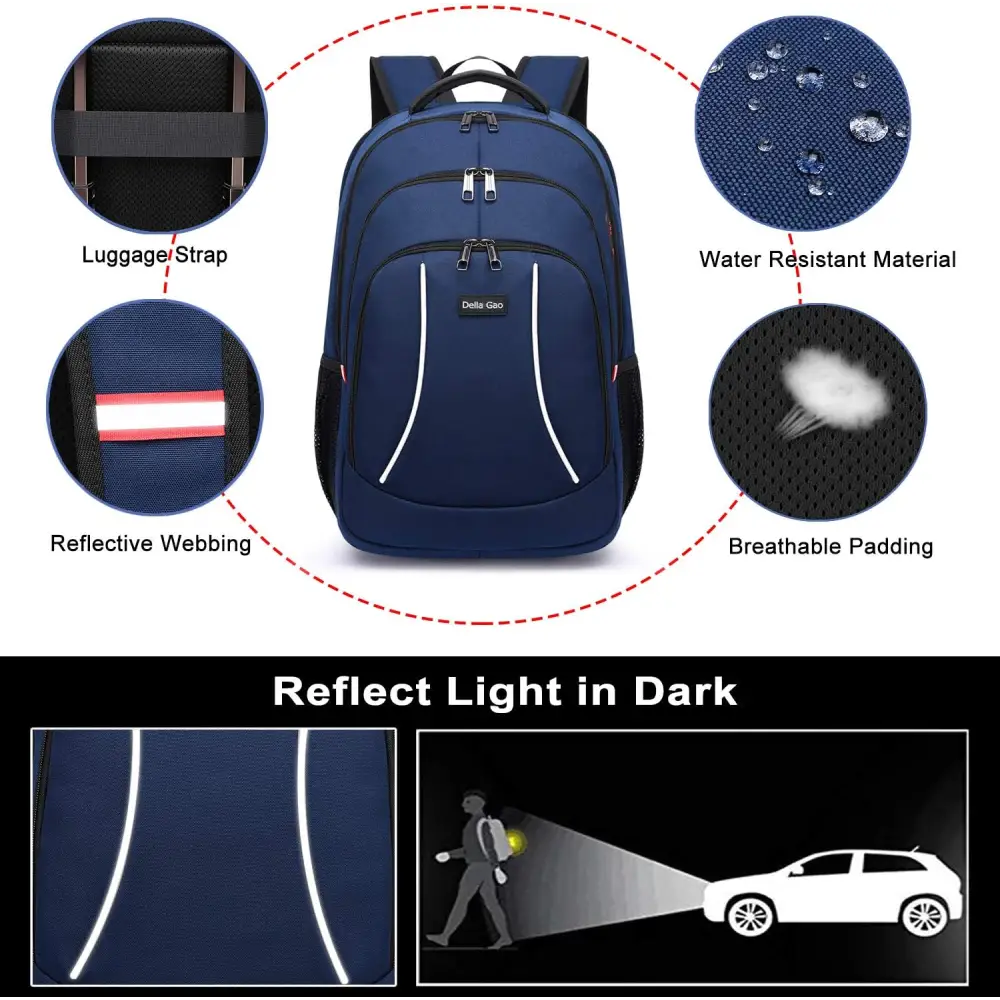 Blue Laptop Backpack Mens with Reflective Accents, Lightweight School Backpack for Travel