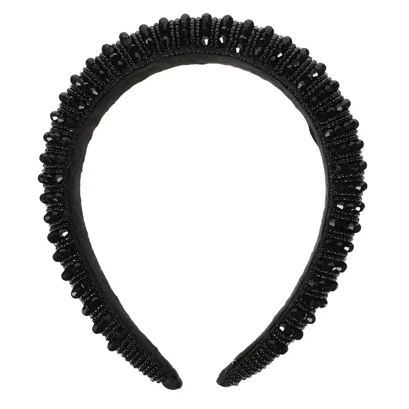 Lurrose Beaded Rhinestone Padded Headband - Black - 1 count (Pack of 1)