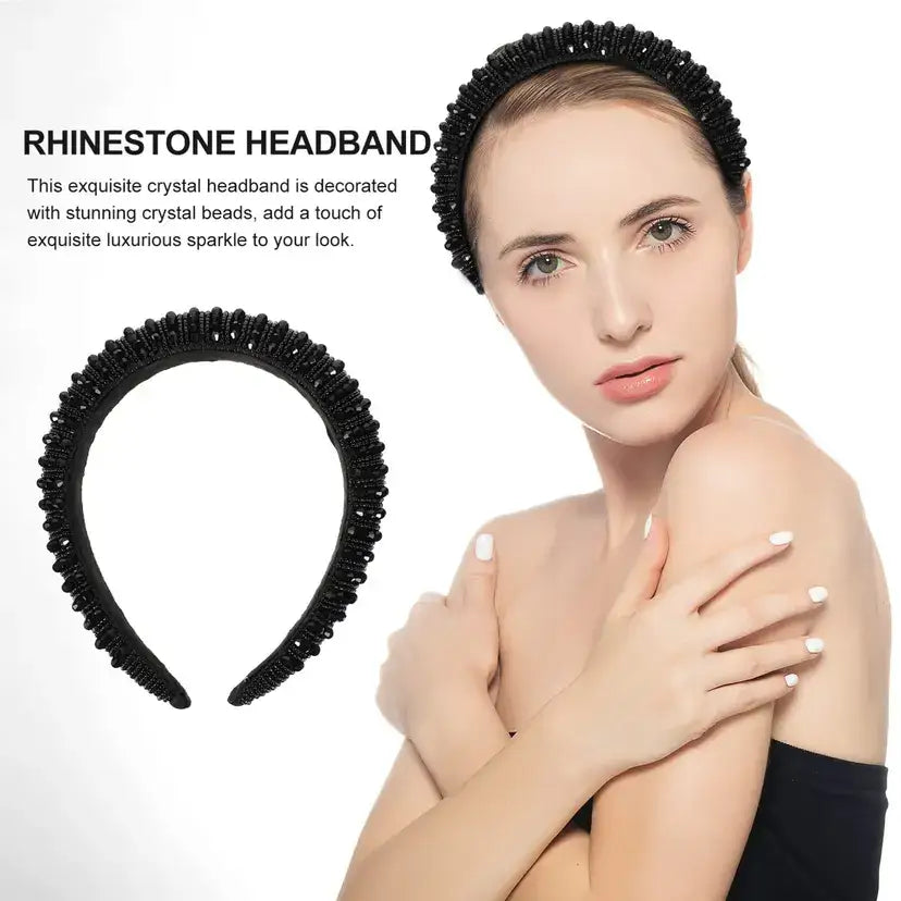 Lurrose Beaded Rhinestone Padded Headband - Black - 1 count (Pack of 1)