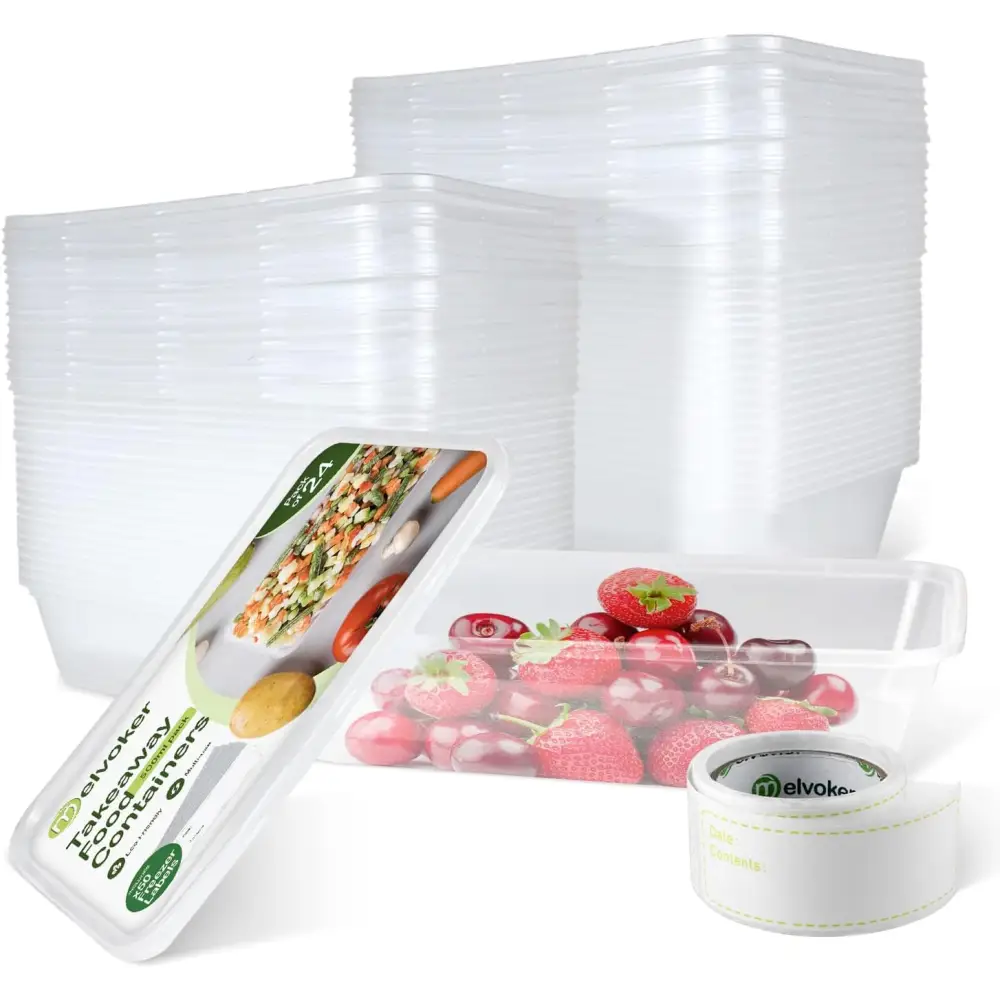 Clear plastic food containers from Melvoker, ideal plastic takeaway containers for meal prep