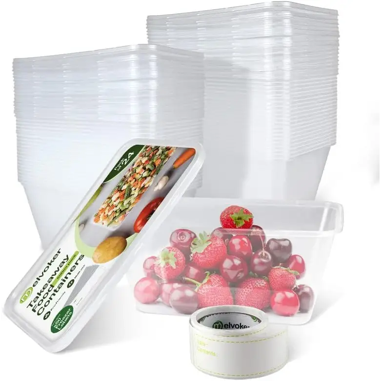 Melvoker 24 Pack Food Container 500 ML - Plastic Takeaway Containers with lids- food prep containers with lids