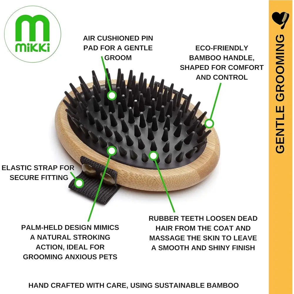 Mikki Bamboo Moulting Massage Palm Brush for gentle grooming of dogs and cats