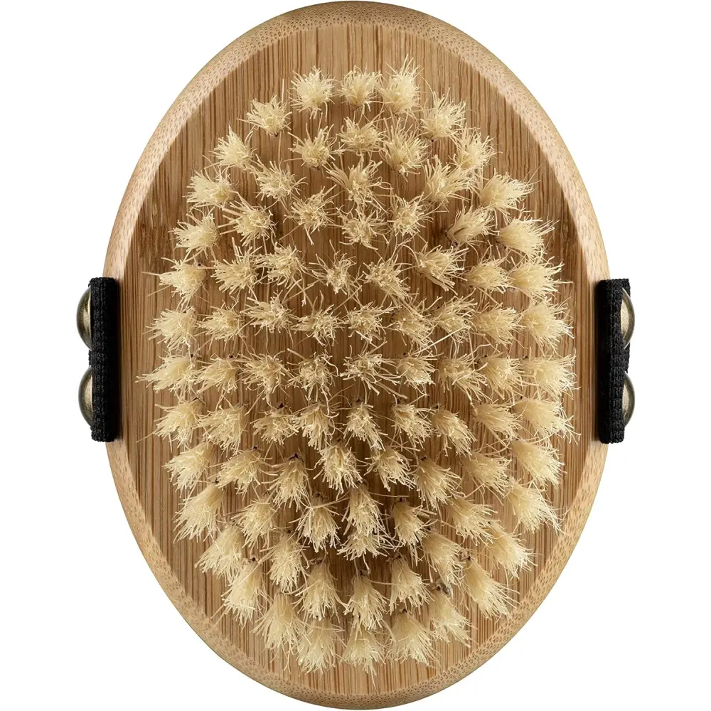 Oval wooden brush with bristles for gentle grooming using Mikki Bamboo Moulting Massage