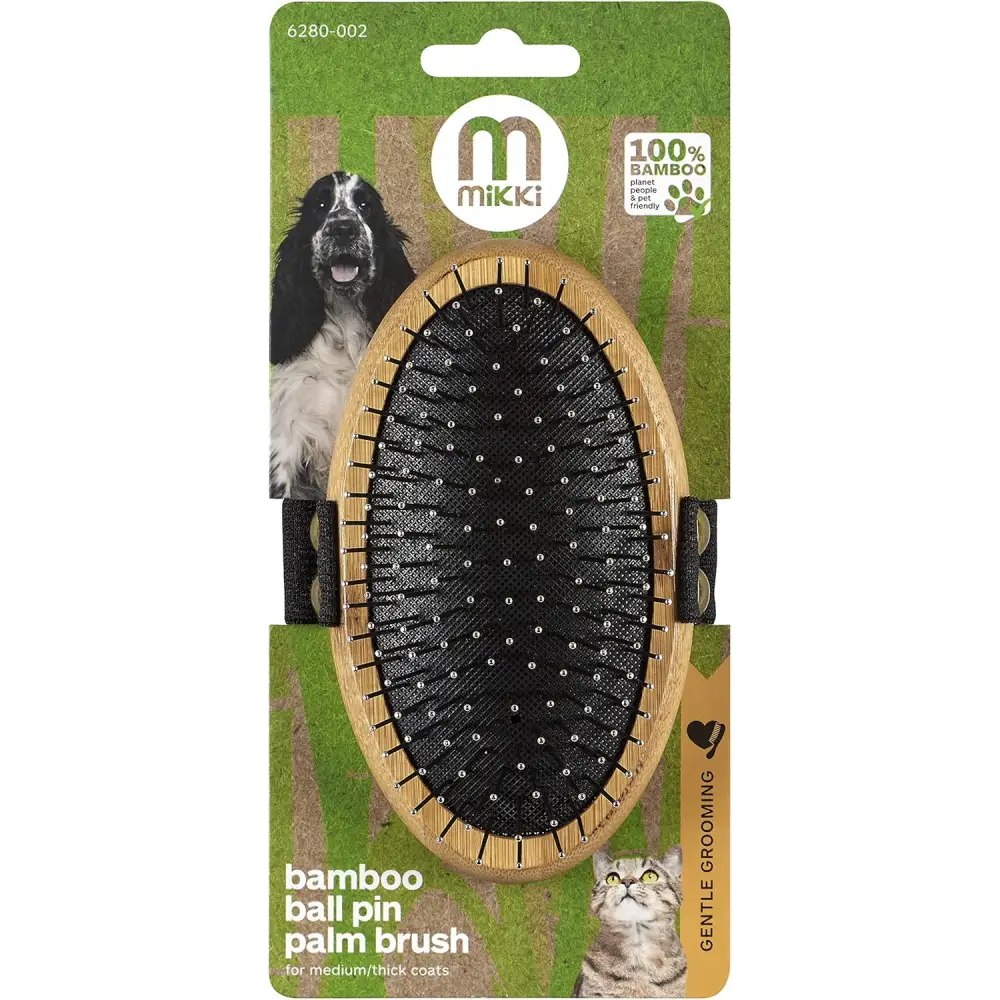 Mikki Bamboo Moulting Massage Palm Brush for gentle grooming of dogs and cats