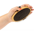 Oval wooden hairbrush with metal bristles for Mikki Bamboo Moulting Massage Palm Brush