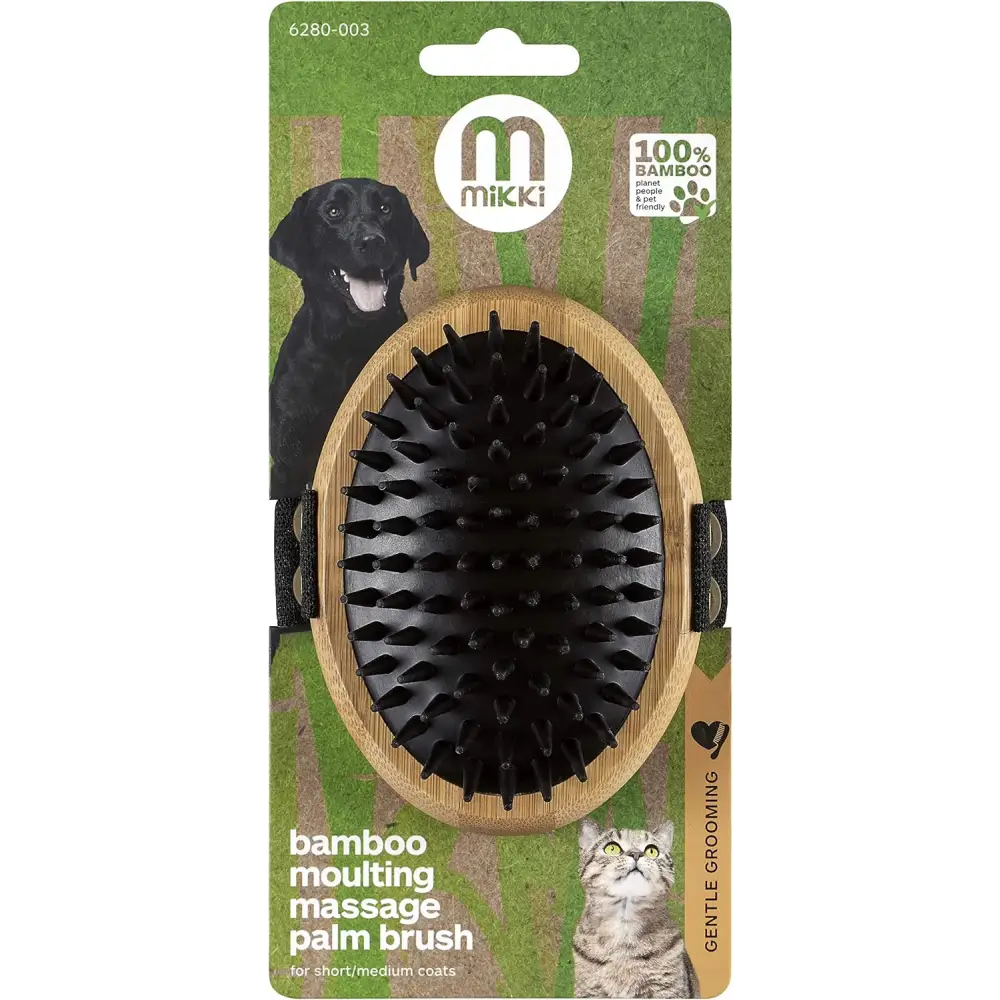 Mikki Bamboo Moulting Massage Palm Brush for gentle pet grooming and coat care