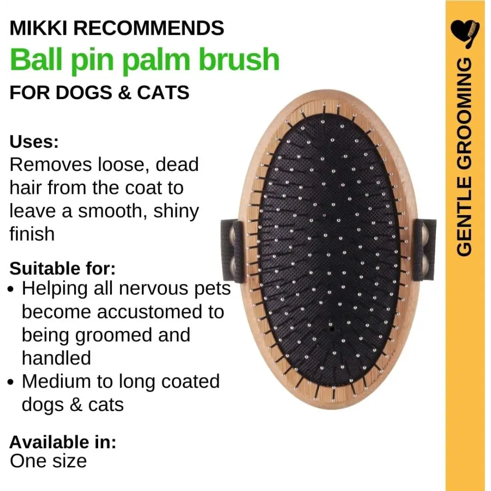 Mikki Bamboo Moulting Massage Palm Brush for gentle pet grooming and moulting care