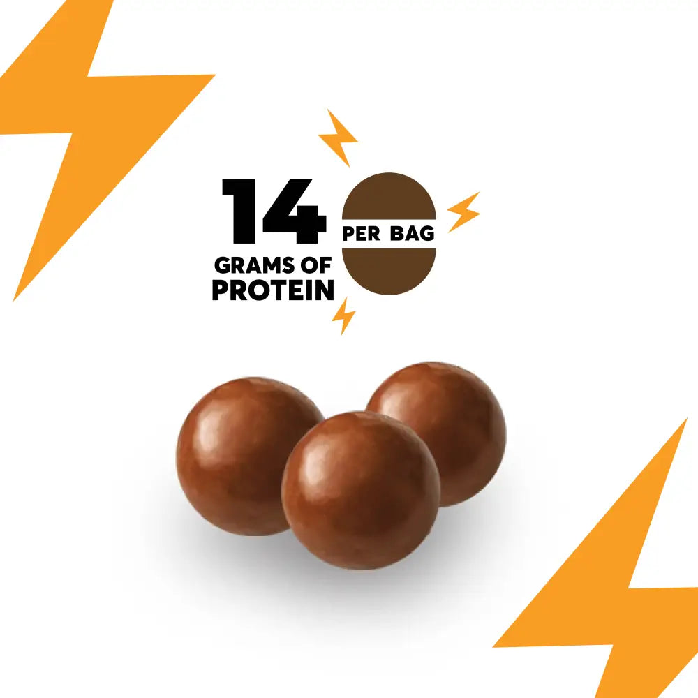 Three brown milk chocolate crunchy protein balls in a 10 pack for healthy snacking