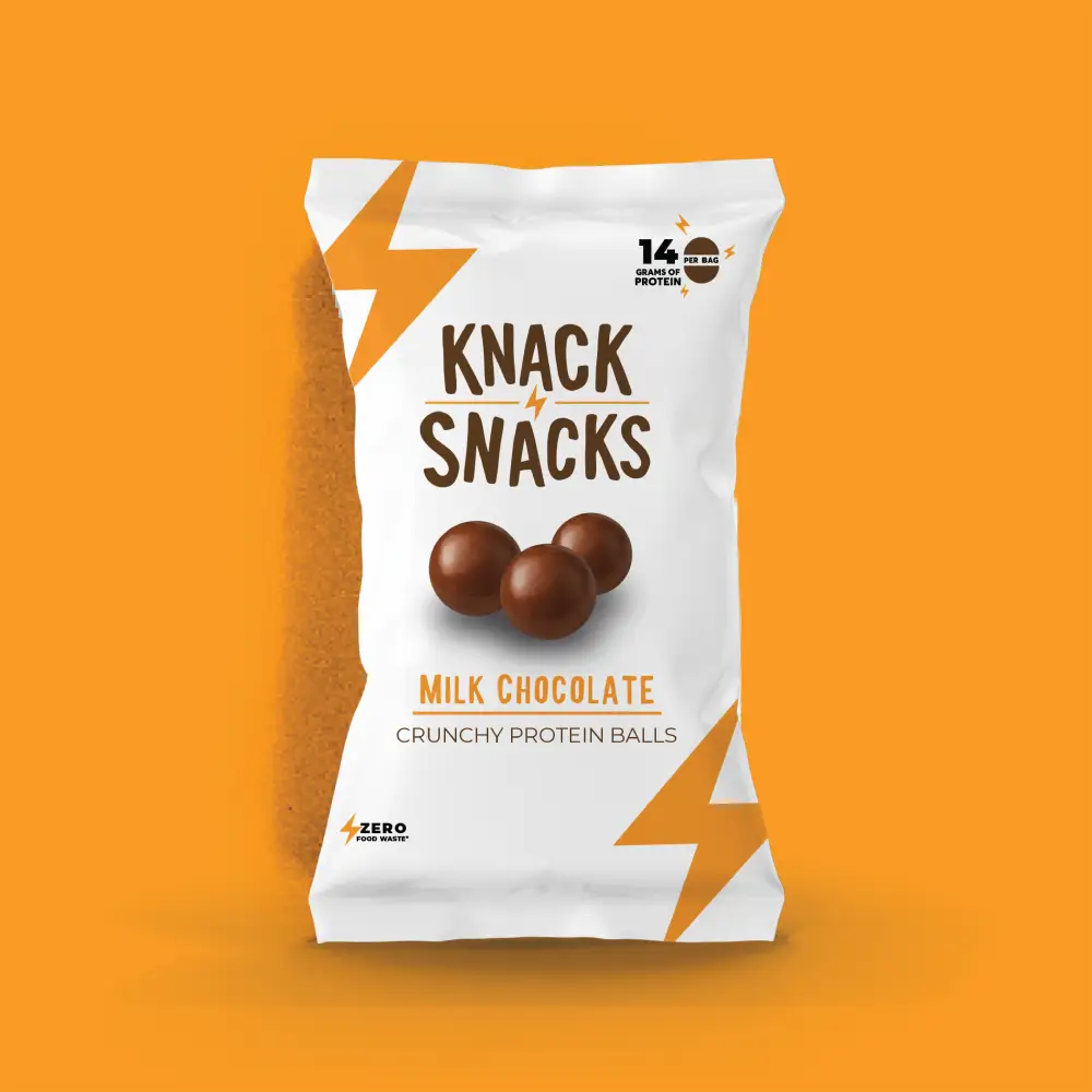 Bag of Milk Chocolate Crunchy Protein Balls, a tasty snack with zero food waste