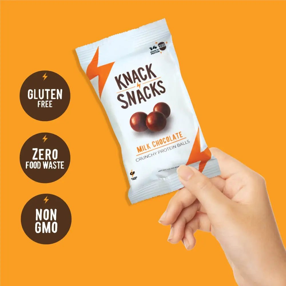 Milk Chocolate Crunchy Protein Balls snack pack promoting zero food waste and tasty nutrition