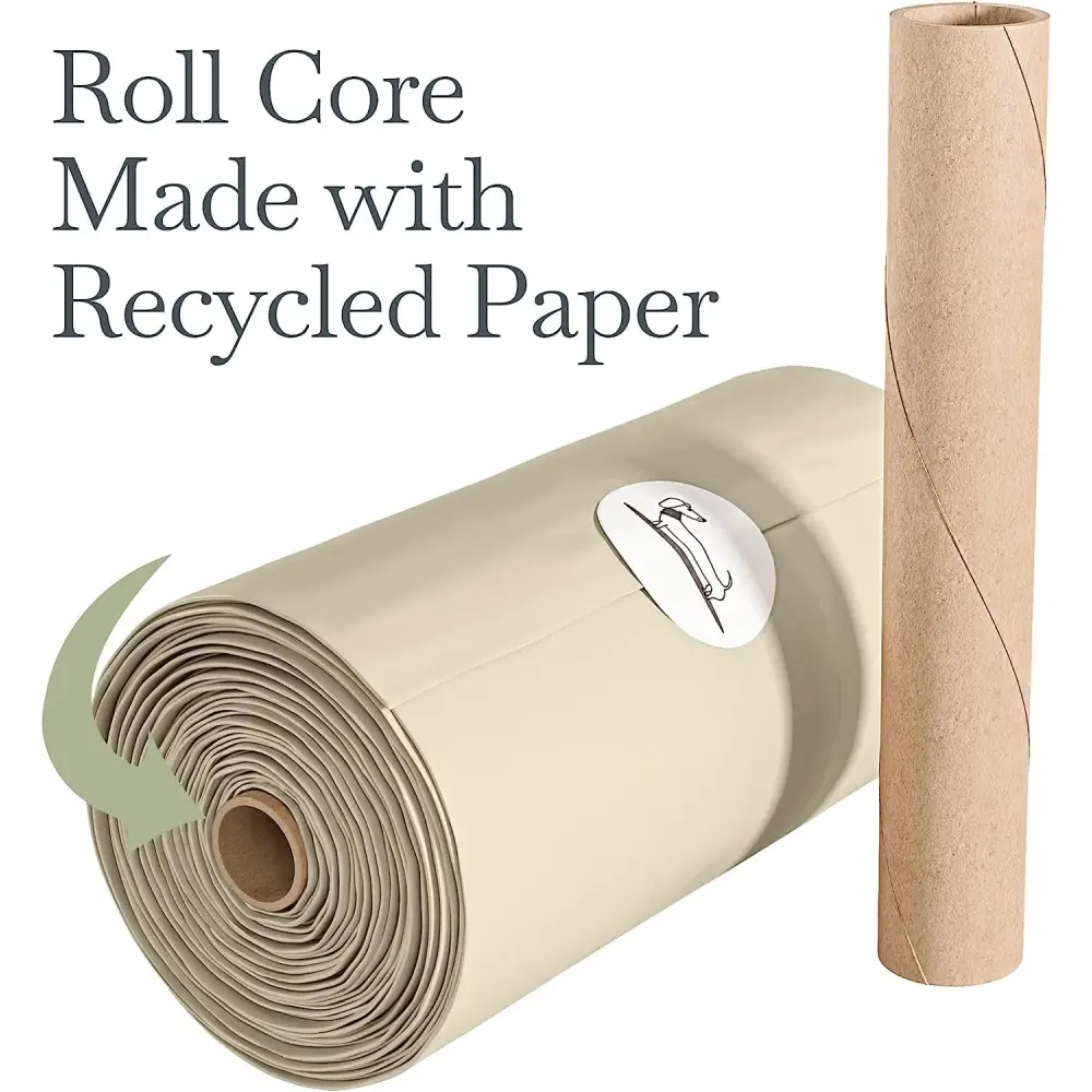 Rolled beige paper with a cardboard core for Nina Woof Dog Poop Bags, 90 compostable rolls