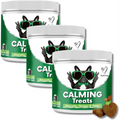 Three containers of NutriPaw Calming Treats for dogs to reduce anxiety without drowsiness