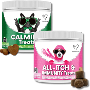 Dog treat containers for NutriPaw Calming Treats to reduce dog’s anxiety without drowsiness