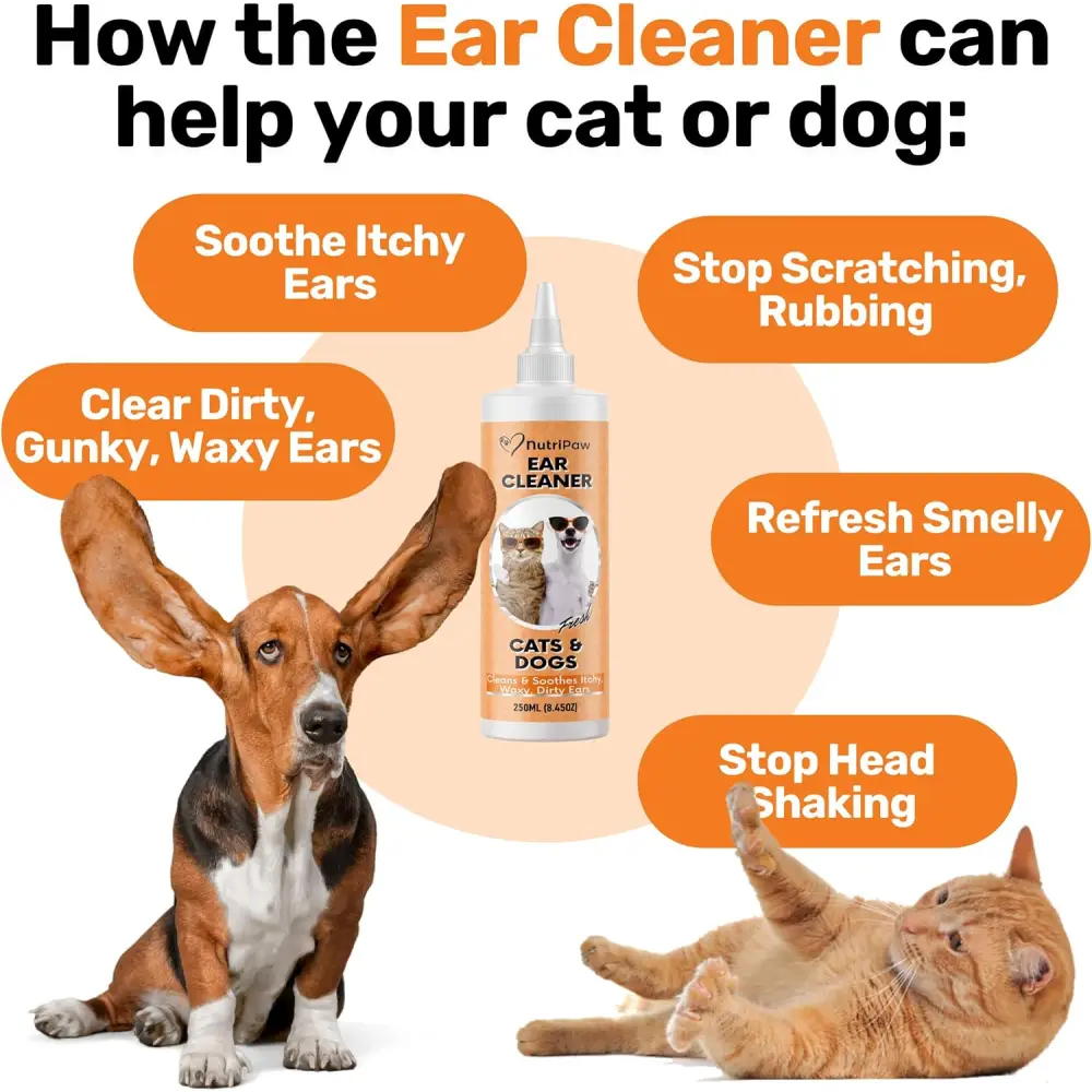 NutriPaw Ear Cleaner For Cats & Dogs (250ml) - Soothe Itchy Gunky Waxy & Smelly Ears - Stop Head Shaking Ear Scratching