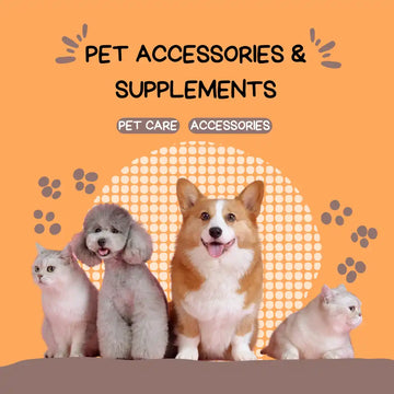 Pet accessories and supplements advertisement.