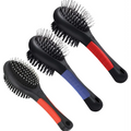 Three double sided pet brushes for dogs, cats, and puppies in vibrant orange