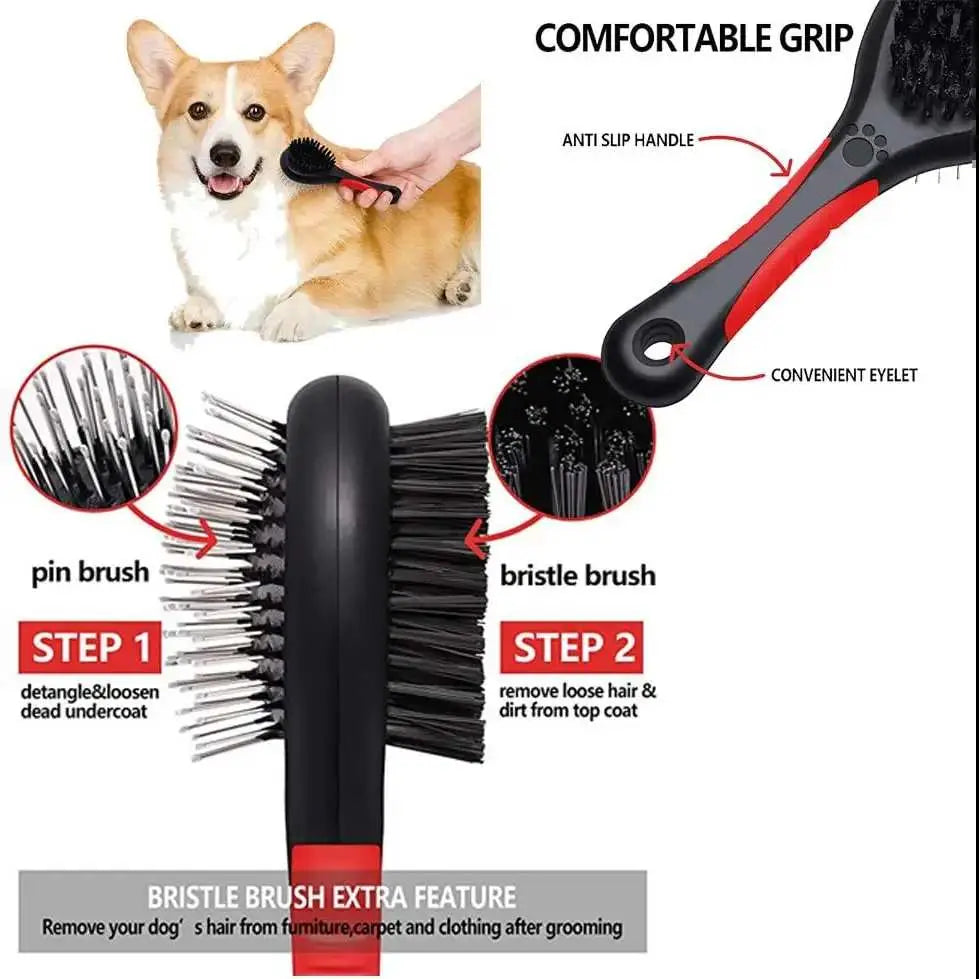 Pet Hair Double Sided Brush for Dogs Cats Puppy, 2IN1 Grooming Tool in Orange